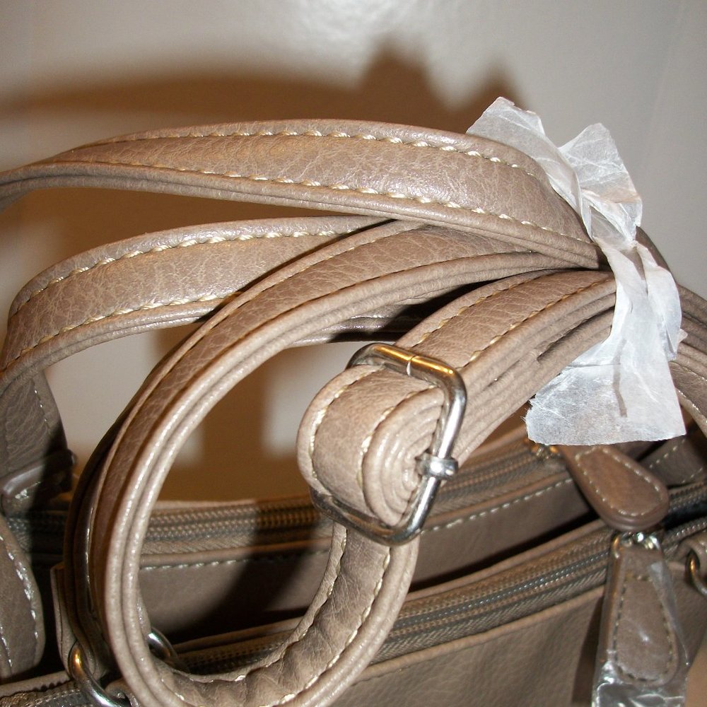 KOLTOV "Sarah" Taupe Faux Leather Satchel NWT 9.5"L x 7"H x 3"D Crossbody Strap - Picture 13 of 14